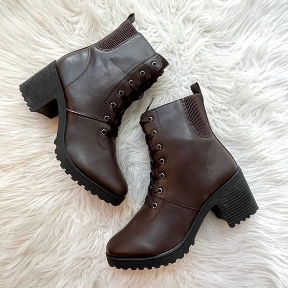 Espresso Lace Up Heeled Booties - Picture 2 of 16